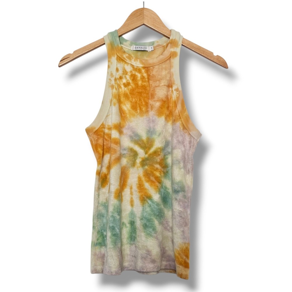 DANNIJO Tank Top S Womens Orange Tie Dye Terry Cloth Racerback High Neck Beachy